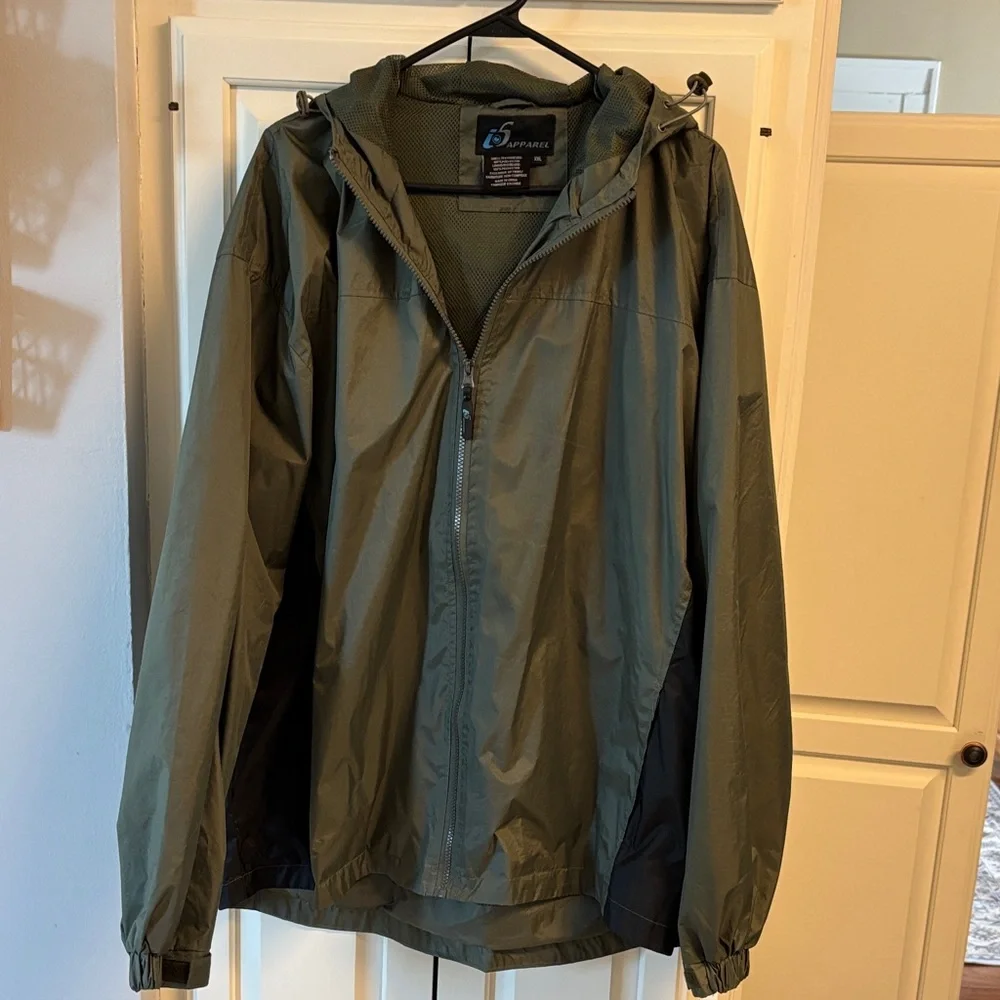 Men’s XXL Lightweight Hooded Windbreaker Jacket Green Full Zip - Picture 1 of 7